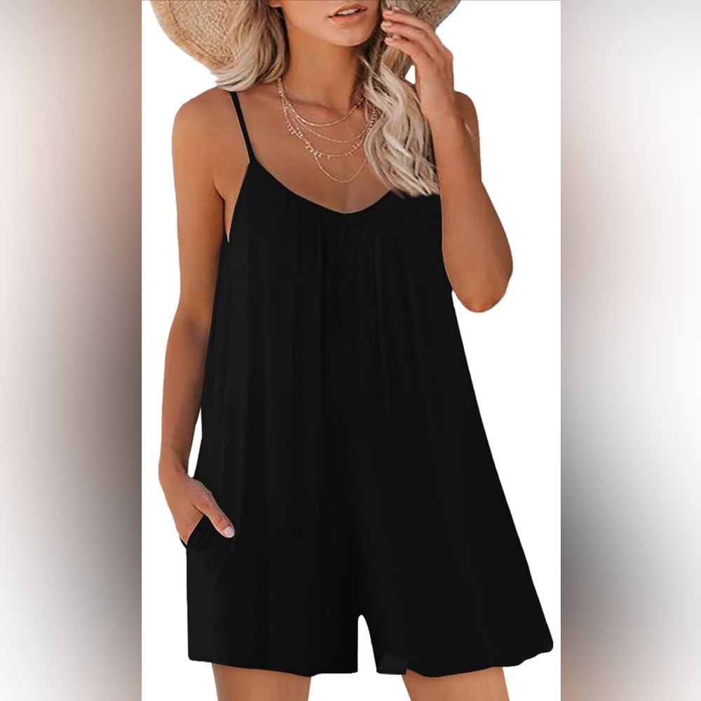 Sleeveless Strap Adjustable Jumpsuits Stretchy Shorts Romper with Pockets